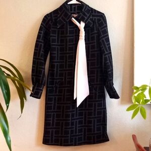 College Girl Vintage 60s Retro Geometric Print Zip Collar Shift Collared Dress